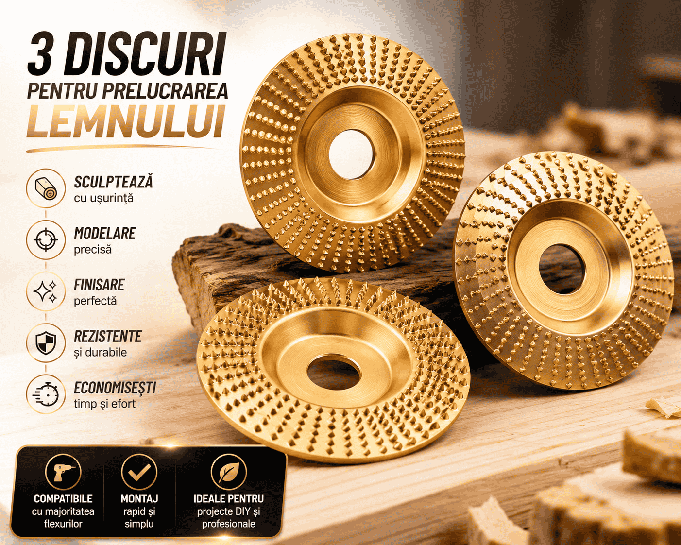 Set 3 Discuri Profesional pentru Lemn