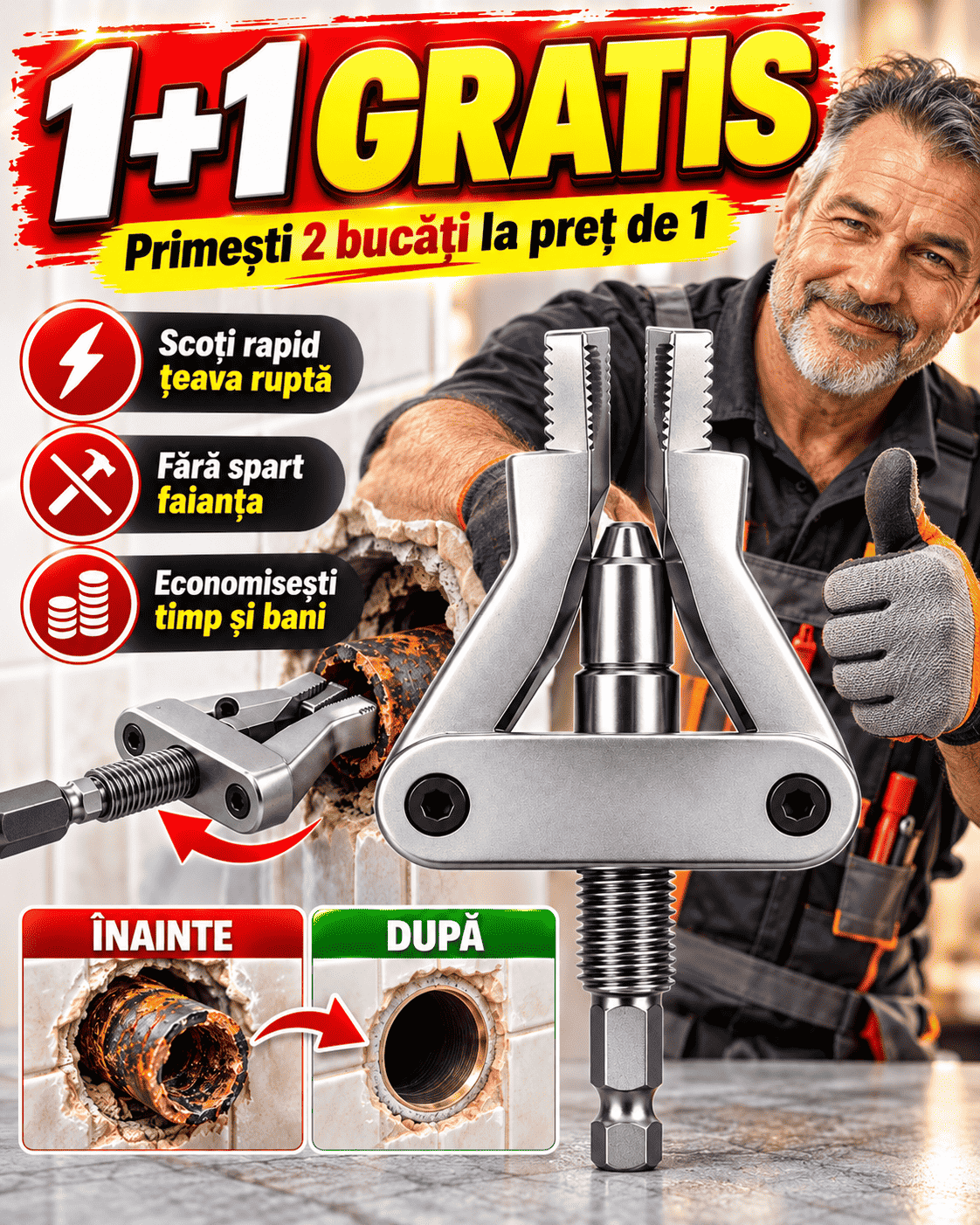 1+1 GRATIS ScoateFilet™ – Salvează filetul din țeavă
