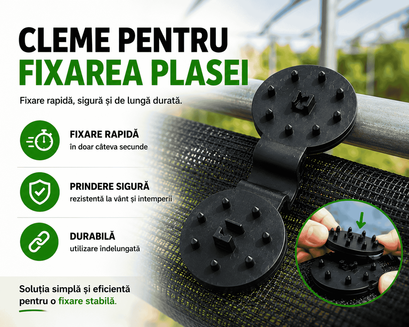 Set Cleme™ – Prindere Sigură pentru Plasa de Vânt 50 BUC