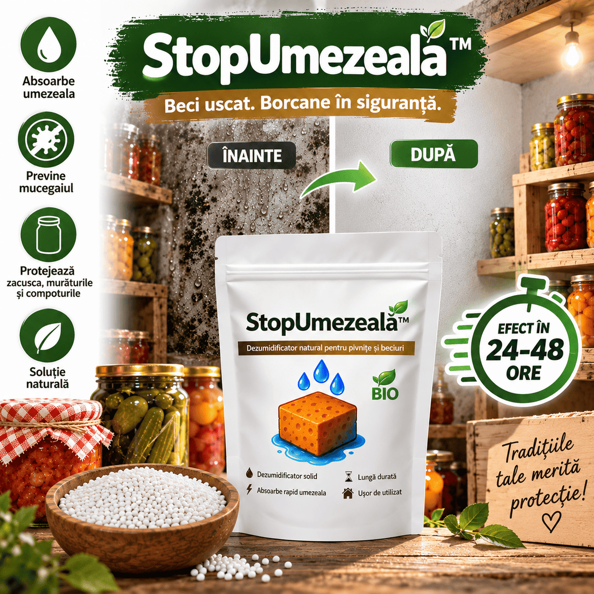 StopUmezeală™ – Săculeț Anti-Umezeală&Mucegai 1Kg