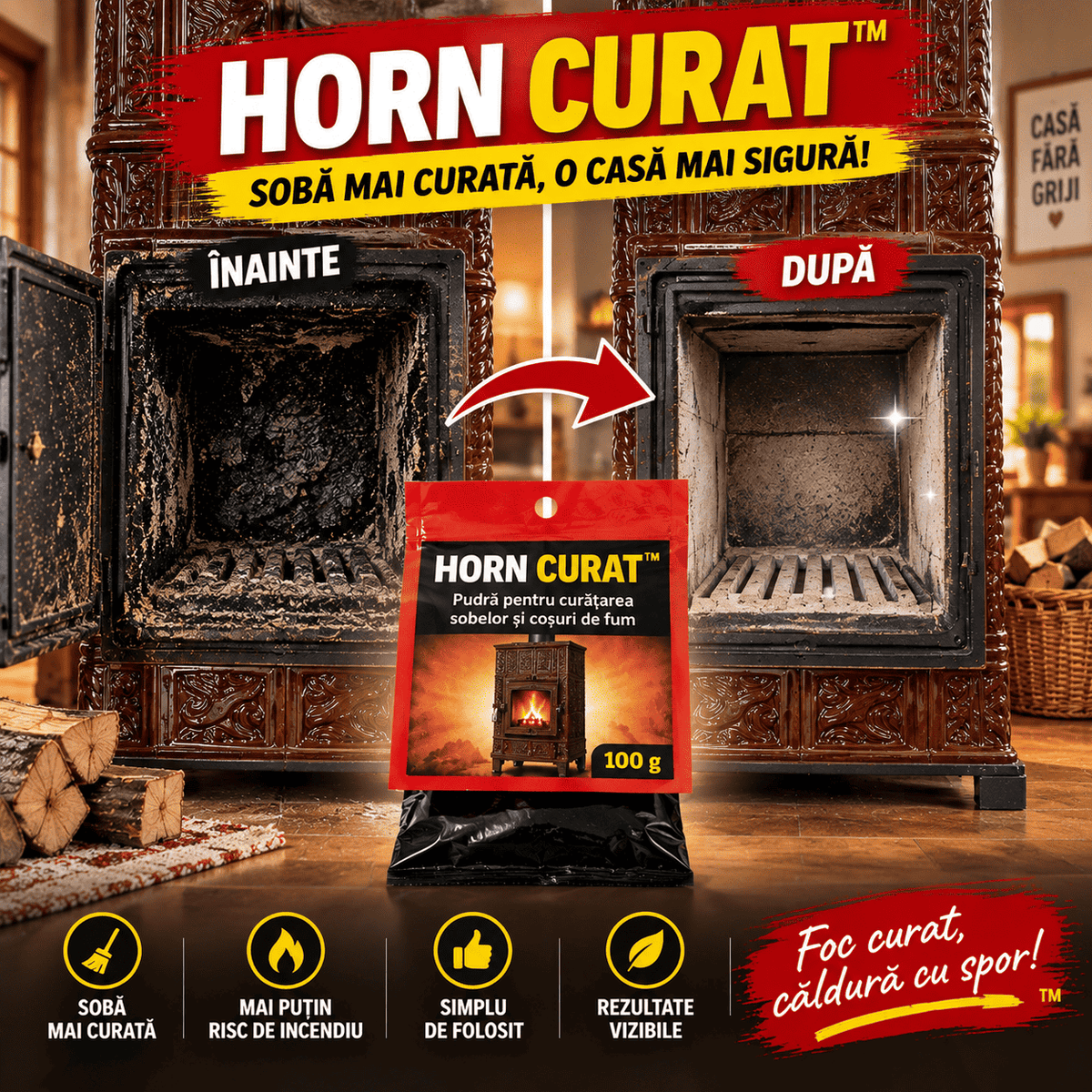 Horn Curat™-pudra impotriva gudronului acumulat in sobe si cosuri de fum