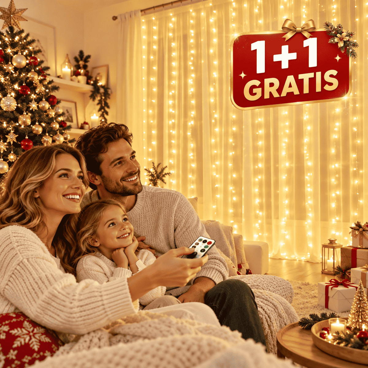 1+1 GRATIS Instalație de Crăciun tip Perdea (Lumina Caldă) + Telecomandă